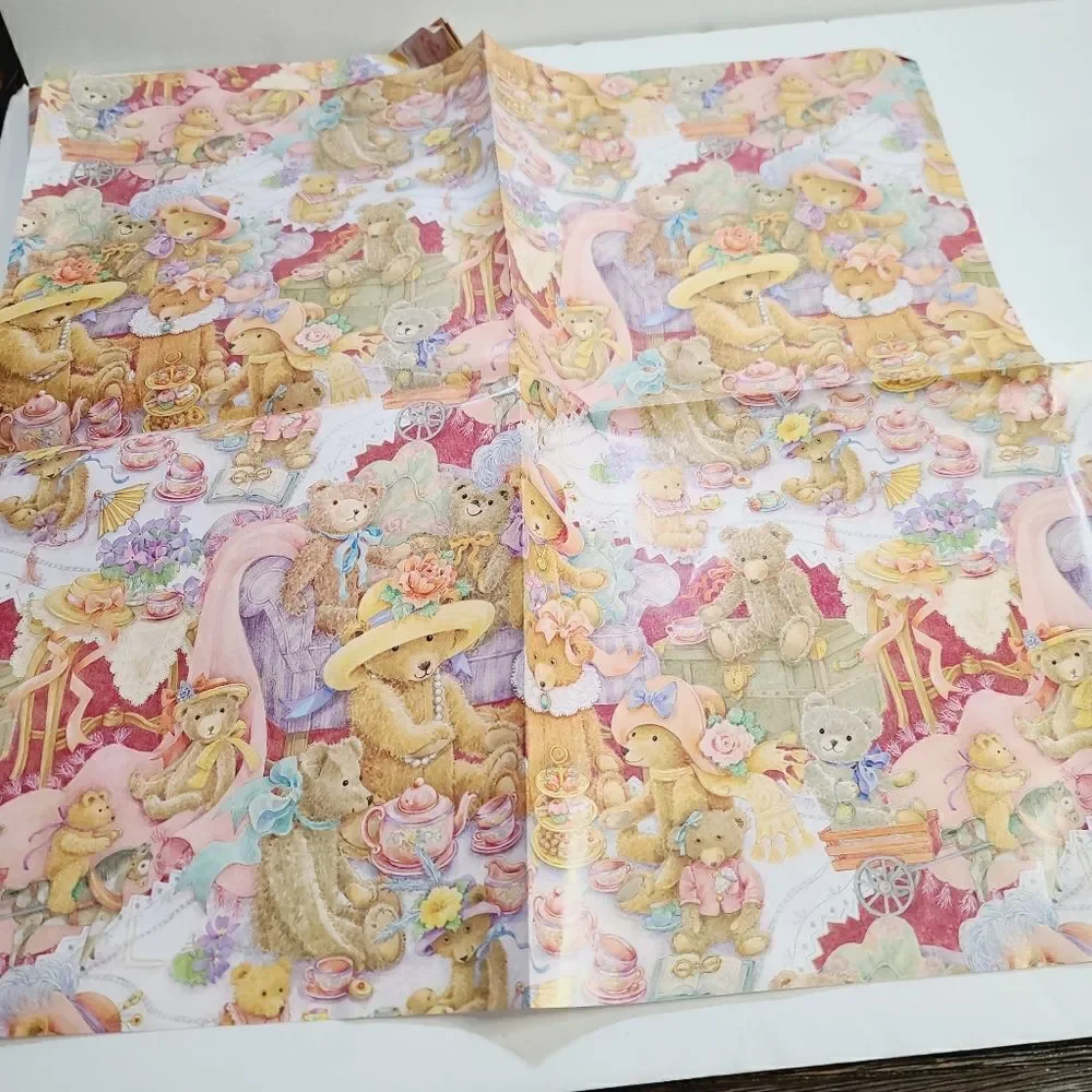 Vintage 90s 1995 Hallmark Cute Kawaii Teddy Bear Wrapping Paper set of 2
